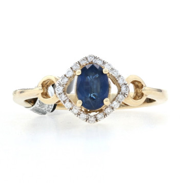 Kallati Sapphire & Diamond Halo Ring - Yellow Gold 9k Oval Cut .75ctw Kallati Sapphire & Diamond Halo Ring - Yellow Gold 9k Oval Cut .75ctw