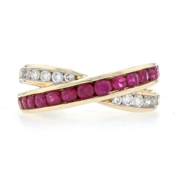 Kallati Ruby & Diamond Crossover Band - Yellow Gold 9k Round 1.25ctw Ring Kallati Ruby & Diamond Crossover Band - Yellow Gold 9k Round 1.25ctw Ring