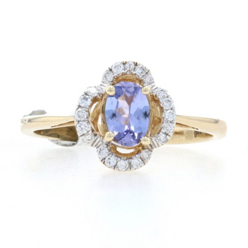 Kallati Tanzanite Diamond Halo Ring Yellow Gold 9k Oval .55ctw Floral Quatrefoil Kallati Tanzanite Diamond Halo Ring Yellow Gold 9k Oval .55ctw Floral Quatrefoil