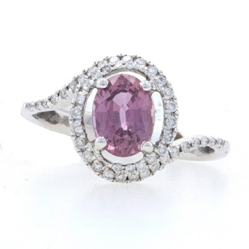 Kallati Pink Sapphire & Diamond Halo Bypass Ring -White Gold 9k Oval Cut 1.73ctw Kallati Pink Sapphire & Diamond Halo Bypass Ring -White Gold 9k Oval Cut 1.73ctw