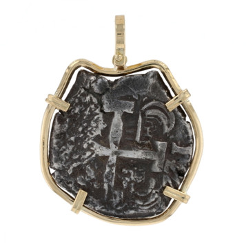 Yellow Gold Authentic Atocha Shipwreck 8 Reales Coin Pendant - 18k & Fine Silver Yellow Gold Authentic Atocha Shipwreck 8 Reales Coin Pendant - 18k & Fine Silver