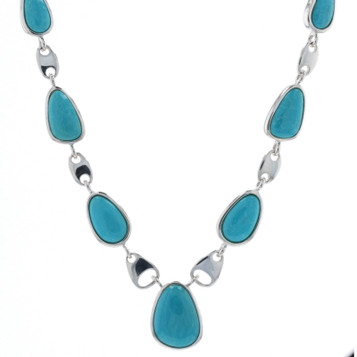 Sterling Silver Turquoise Necklace 17 3/4" - 925 Rolo Chain Sterling Silver Turquoise Necklace 17 3/4" - 925 Rolo Chain