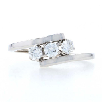 White Gold Diamond Vintage Three-Stone Bypass Ring - 14k Round Brilliant .60ctw White Gold Diamond Vintage Three-Stone Bypass Ring - 14k Round Brilliant .60ctw