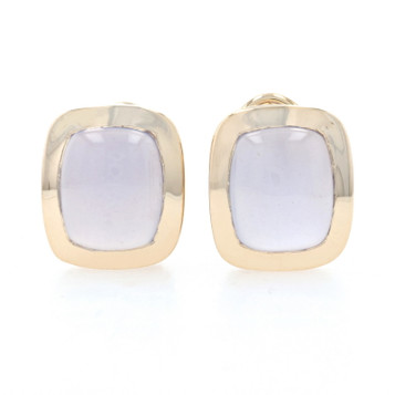 Yellow Gold Lavender Chalcedony Large Stud Earrings - 14k Pierced Yellow Gold Lavender Chalcedony Large Stud Earrings - 14k Pierced