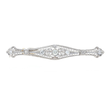 Platinum & Gold Diamond Art Deco Bar Brooch 14k Euro .42ctw Vintage Filigree Pin Platinum & Gold Diamond Art Deco Bar Brooch 14k Euro .42ctw Vintage Filigree Pin