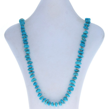 Native American Turquoise Nugget & Shell Graduated Beaded Necklace 33 1/4" 925 Native American Turquoise Nugget & Shell Graduated Beaded Necklace 33 1/4" 925