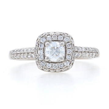 White Gold Diamond Halo Engagement Ring -14k Round Cut .90ctw Cathedral Milgrain White Gold Diamond Halo Engagement Ring -14k Round Cut .90ctw Cathedral Milgrain