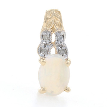 Yellow Gold Opal & Diamond Pendant - 14k Oval Cabochon Cut .74ctw Milgrain Yellow Gold Opal & Diamond Pendant - 14k Oval Cabochon Cut .74ctw Milgrain