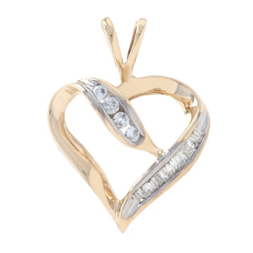 Yellow Gold Diamond Heart Pendant - 10k Baguette & Round Brilliant .20ctw Love Yellow Gold Diamond Heart Pendant - 10k Baguette & Round Brilliant .20ctw Love