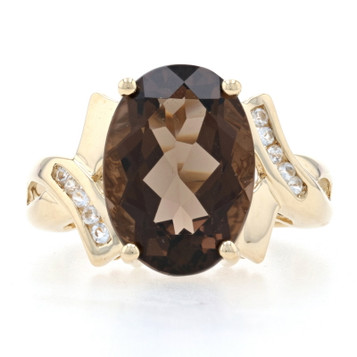 Yellow Gold Smoky Quartz & White Quartz Ring - 14k Oval Cut 7.00ctw Yellow Gold Smoky Quartz & White Quartz Ring - 14k Oval Cut 7.00ctw