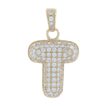 Yellow Gold Cubic Zirconia Initial T Pendant - 10k Round .75ctw Monogram Letter Yellow Gold Cubic Zirconia Initial T Pendant - 10k Round .75ctw Monogram Letter