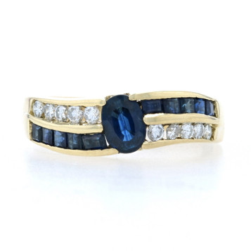 Yellow Gold Sapphire & Diamond Ring - 18k Oval Cut 1.15ctw Curved Bypass Yellow Gold Sapphire & Diamond Ring - 18k Oval Cut 1.15ctw Curved Bypass