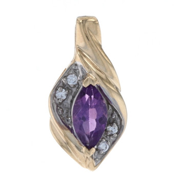 Yellow Gold Amethyst & Cubic Zirconia Pendant - 10k Marquise Cut .49ctw Yellow Gold Amethyst & Cubic Zirconia Pendant - 10k Marquise Cut .49ctw