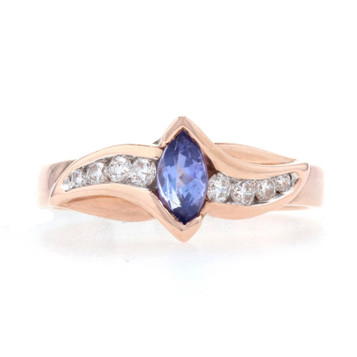 Kallati Tanzanite & Diamond Bypass Ring - Rose Gold 9k Marquise Cut .50ctw Kallati Tanzanite & Diamond Bypass Ring - Rose Gold 9k Marquise Cut .50ctw