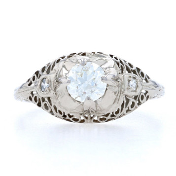 White Gold Diamond Art Deco Filigree Ring 18k European .60ctw Vintage Engagement White Gold Diamond Art Deco Filigree Ring 18k European .60ctw Vintage Engagement