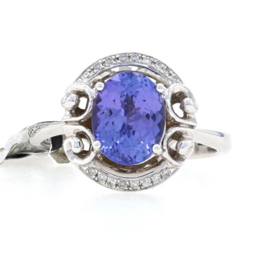 Kallati Tanzanite & Diamond Ring - White Gold 9k 2.25ctw Scrollwork Kallati Tanzanite & Diamond Ring - White Gold 9k 2.25ctw Scrollwork