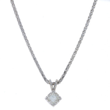 White Gold Diamond Solitaire Pendant Necklace 15 3/4" - 14k Princess Cut .40ct White Gold Diamond Solitaire Pendant Necklace 15 3/4" - 14k Princess Cut .40ct