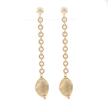 Yellow Gold Bead Dangle Earrings - 14k Cable Chain Pierced Yellow Gold Bead Dangle Earrings - 14k Cable Chain Pierced