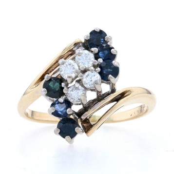 Yellow Gold Diamond & Sapphire Waterfall Cluster Bypass Ring - 14k Round .68ctw Yellow Gold Diamond & Sapphire Waterfall Cluster Bypass Ring - 14k Round .68ctw