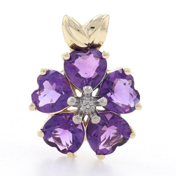 Yellow Gold Amethyst & Diamond Flower Pendant - 14k Heart 3.50ctw Blossom Yellow Gold Amethyst & Diamond Flower Pendant - 14k Heart 3.50ctw Blossom