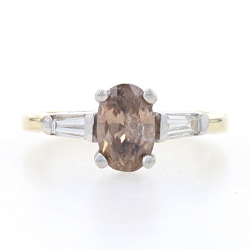 Yellow Gold Fancy Brown Diamond Engagement Ring - 18k & Platinum Oval 1.29ctw Yellow Gold Fancy Brown Diamond Engagement Ring - 18k & Platinum Oval 1.29ctw