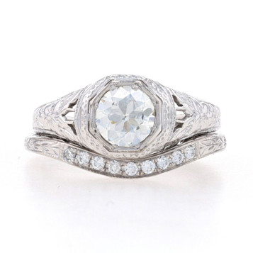 White Gold Diamond Engagement Ring & Wedding Band - 18k European .85ctw EGL USA White Gold Diamond Engagement Ring & Wedding Band - 18k European .85ctw EGL USA