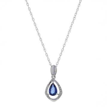 White Gold Sapphire & Diamond Pendant Necklace 17 3/4" - 18k Pear .51ctw White Gold Sapphire & Diamond Pendant Necklace 17 3/4" - 18k Pear .51ctw
