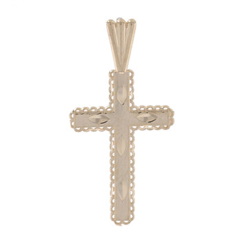 Yellow Gold Etched Scallop Cross Pendant - 14k Faith Yellow Gold Etched Scallop Cross Pendant - 14k Faith