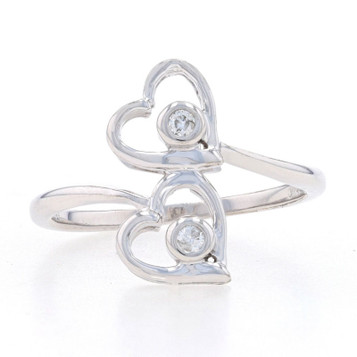 White Gold Diamond Two-Stone Bypass Ring - 14k Round Brilliant Two Hearts Love White Gold Diamond Two-Stone Bypass Ring - 14k Round Brilliant Two Hearts Love