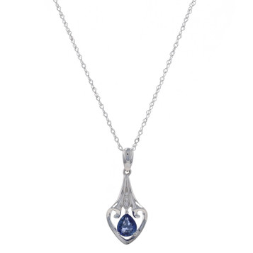 White Gold Sapphire & Diamond Pendant Necklace 17 3/4" - 18k Pear .70ctw Heart White Gold Sapphire & Diamond Pendant Necklace 17 3/4" - 18k Pear .70ctw Heart