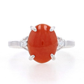 White Gold Red Jadeite & Diamond Ring - 14k Oval Cabochon 2.85ctw White Gold Red Jadeite & Diamond Ring - 14k Oval Cabochon 2.85ctw