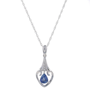 White Gold Sapphire & Diamond Pendant Necklace 17 3/4" - 18k Pear .73ctw White Gold Sapphire & Diamond Pendant Necklace 17 3/4" - 18k Pear .73ctw