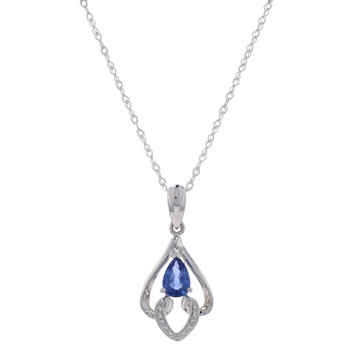 White Gold Sapphire & Diamond Pendant Necklace 18" - 18k Pear .62ctw Leaf White Gold Sapphire & Diamond Pendant Necklace 18" - 18k Pear .62ctw Leaf