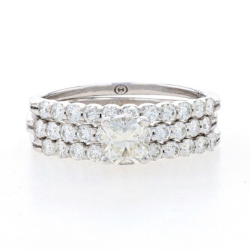 White Gold Diamond Engagement Ring & Wedding Bands - 14k Cushion Cut 1.20ctw White Gold Diamond Engagement Ring & Wedding Bands - 14k Cushion Cut 1.20ctw