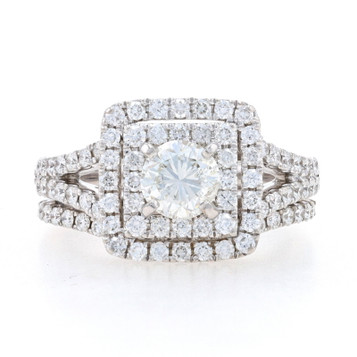 White Gold Diamond Double Halo Engagement Ring Wedding Band 18k Rnd 2.13ctw Euro