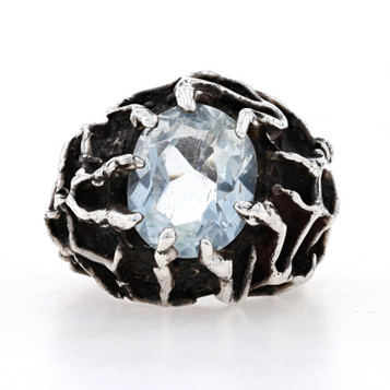 Sterling Silver Goshenite Modernist Cocktail Solitaire Ring - Oval 7.80ct Vintage Size 9 Sterling Silver Goshenite Modernist Cocktail Solitaire Ring - Oval 7.80ct Vintage Size 9