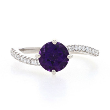 White Gold Amethyst & Diamond Bypass Ring - 14k Round 1.27ctw White Gold Amethyst & Diamond Bypass Ring - 14k Round 1.27ctw