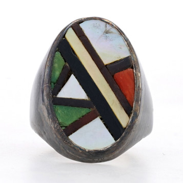 Native American Vintage Mother of Pearl Turquoise Men's Ring Sterling Sz 10 3/4 Native American Vintage Mother of Pearl Turquoise Men's Ring Sterling Sz 10 3/4