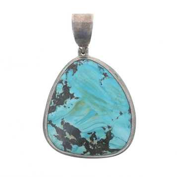 Sterling Silver Reconstituted Turquoise Solitaire Pendant - 925 Sterling Silver Reconstituted Turquoise Solitaire Pendant - 925