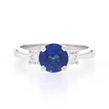 White Gold Sapphire & Diamond Ring - 14k Round 2.12ctw Engagement White Gold Sapphire & Diamond Ring - 14k Round 2.12ctw Engagement