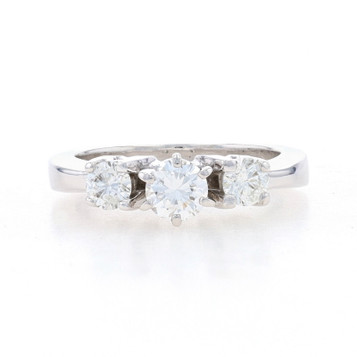 White Gold Diamond Three-Stone Engagement Ring - 14k Round Brilliant .87ctw White Gold Diamond Three-Stone Engagement Ring - 14k Round Brilliant .87ctw