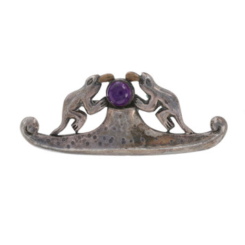 Taxco JK Amethyst Reptiles Large Brooch Pin Silver 960 & Brass 3.80ct Signed Pin Taxco JK Amethyst Reptiles Large Brooch Pin Silver 960 & Brass 3.80ct Signed Pin