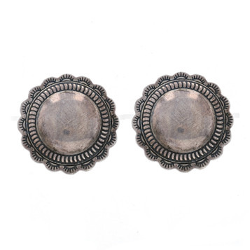 Native American Navajo Large Dome Stud Earrings - Sterling 925 Etched Scallop Native American Navajo Large Dome Stud Earrings - Sterling 925 Etched Scallop
