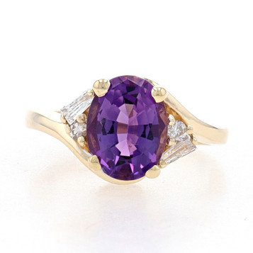 Yellow Gold Amethyst & Diamond Bypass Ring - 14k Oval 1.92ctw Yellow Gold Amethyst & Diamond Bypass Ring - 14k Oval 1.92ctw