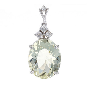 White Gold Lemon Quartz & Diamond Pendant - 14k Oval 12.64ctw White Gold Lemon Quartz & Diamond Pendant - 14k Oval 12.64ctw