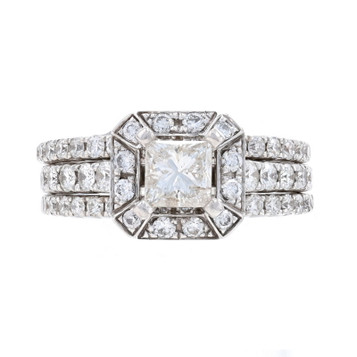 White Gold Diamond Halo Engagement Ring & Wedding Band - 14k Princess 1.76ctw White Gold Diamond Halo Engagement Ring & Wedding Band - 14k Princess 1.76ctw
