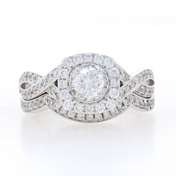 Neil Lane Diamond Halo Engagement Ring & Wedding Band - White Gold 14k 1.23ctw Neil Lane Diamond Halo Engagement Ring & Wedding Band - White Gold 14k 1.23ctw