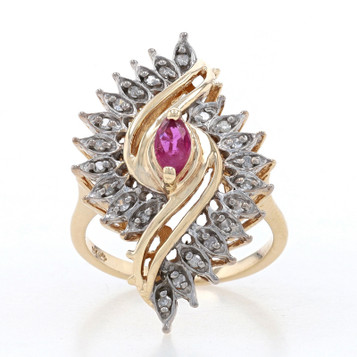 Yellow Gold Ruby & Diamond Bypass Ring - 10k Marquise .51ctw Yellow Gold Ruby & Diamond Bypass Ring - 10k Marquise .51ctw