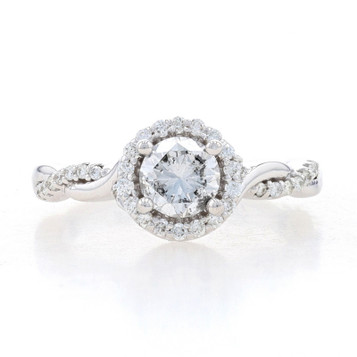 White Gold Diamond Halo Engagement Ring - 14k Round Brilliant .98ctw Twist White Gold Diamond Halo Engagement Ring - 14k Round Brilliant .98ctw Twist