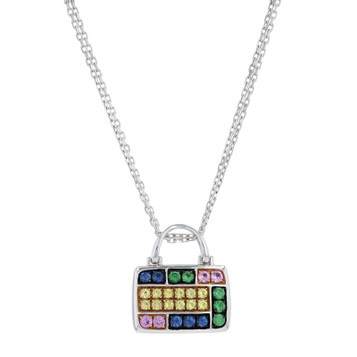 Mirabelle Sapphire Tsavorite Garnet Purse Necklace 18" - White Gold 18k 1.57ctw Mirabelle Sapphire Tsavorite Garnet Purse Necklace 18" - White Gold 18k 1.57ctw